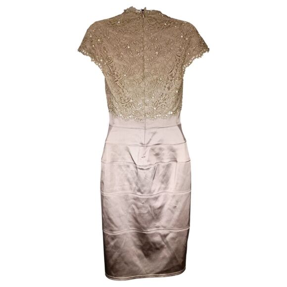 Tadashi Shoji Dress 4 Womens Beige Midi Bodycon Short Sleeve Square Neck Solid - Picture 2 of 4